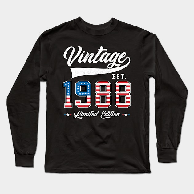 35th Birthday Patriotic Vintage 1988 USA Flag 4th of July Long Sleeve T-Shirt by BramCrye